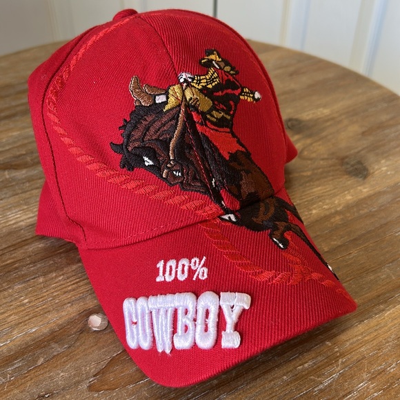 Red Cowboy Embroidered Cap. 100% Cowboy. - Picture 17 of 17